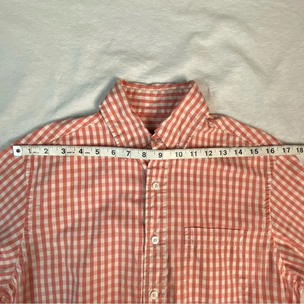 Johnnie-O Men’s Coral White Checkered Pattern Button Up Cotton Shirt Size S